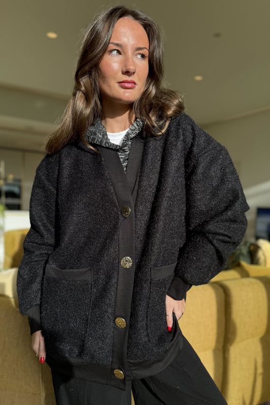 Beach Walk Fleece Cardigan Black /14=